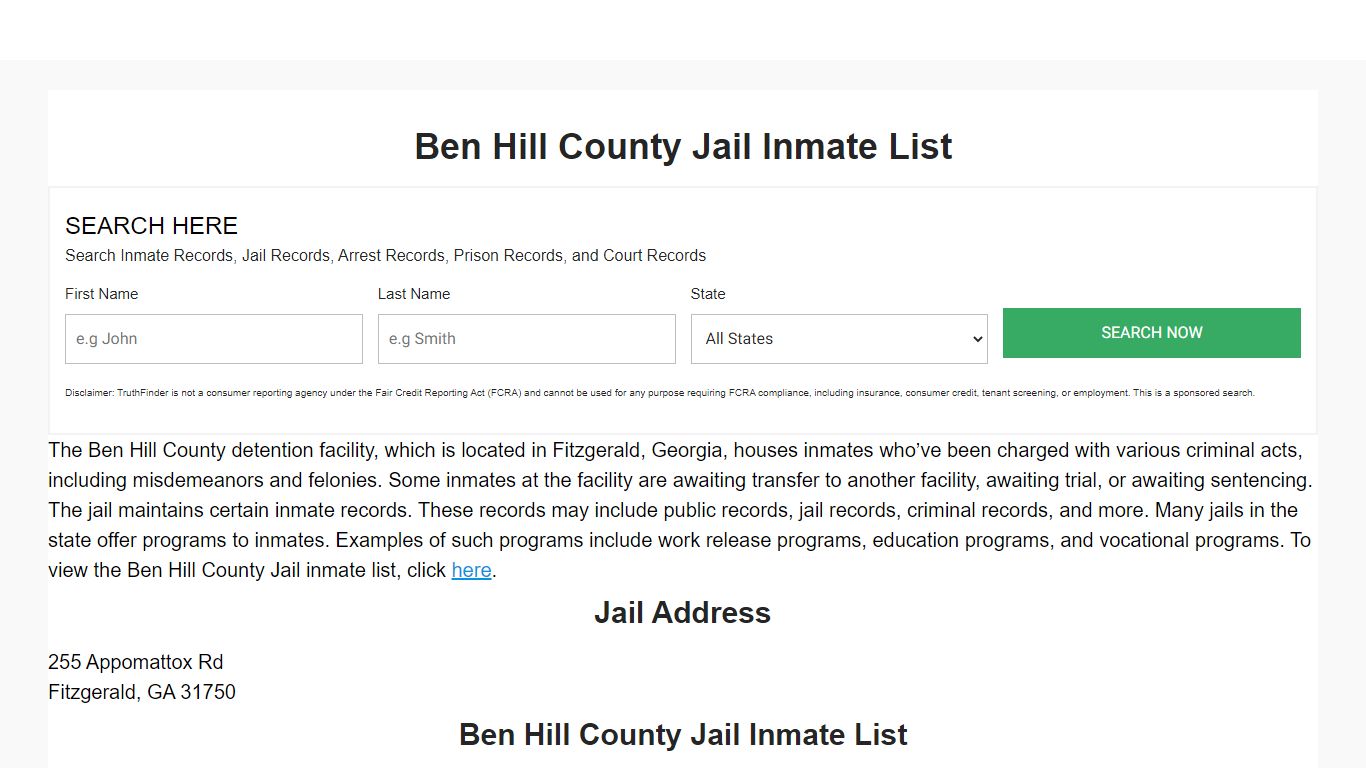 Ben Hill County Jail Inmate List